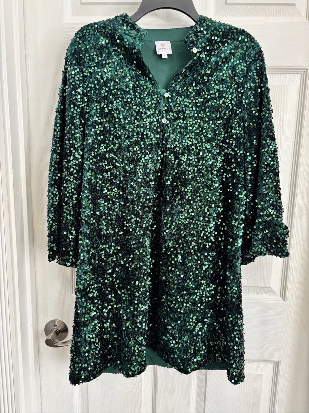 J. Marie Emerald Green Sequin Button Up Dress